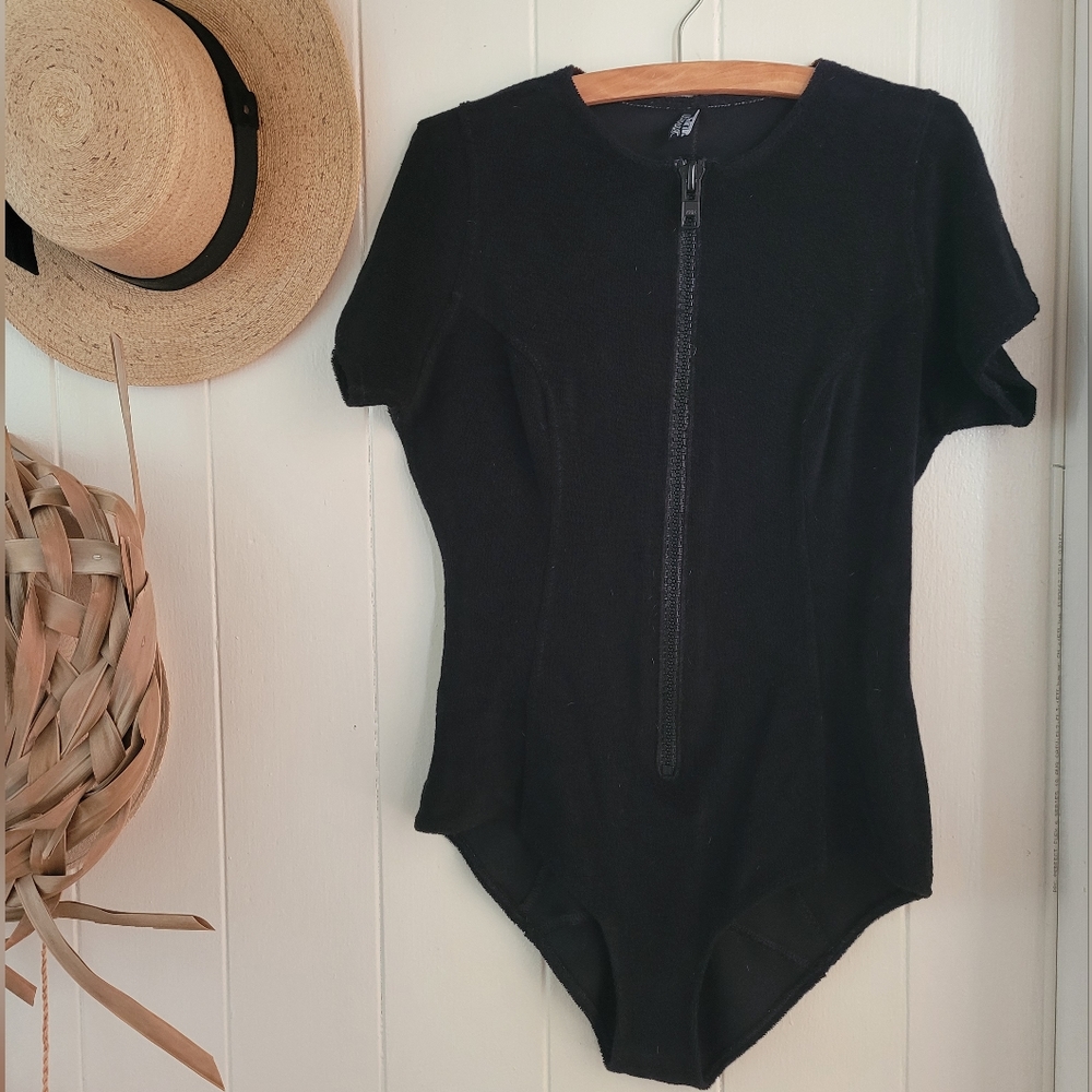 LMF Black Terry Farrah Mallot Zip Up One Piece